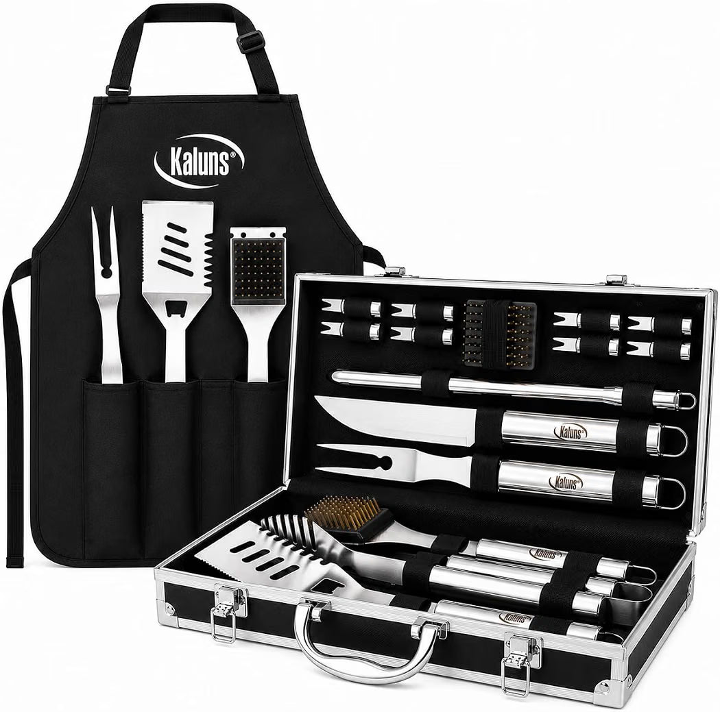 Kaluns 21-Piece Stainless Steel BBQ Grill Tool Set with Aluminum Case
