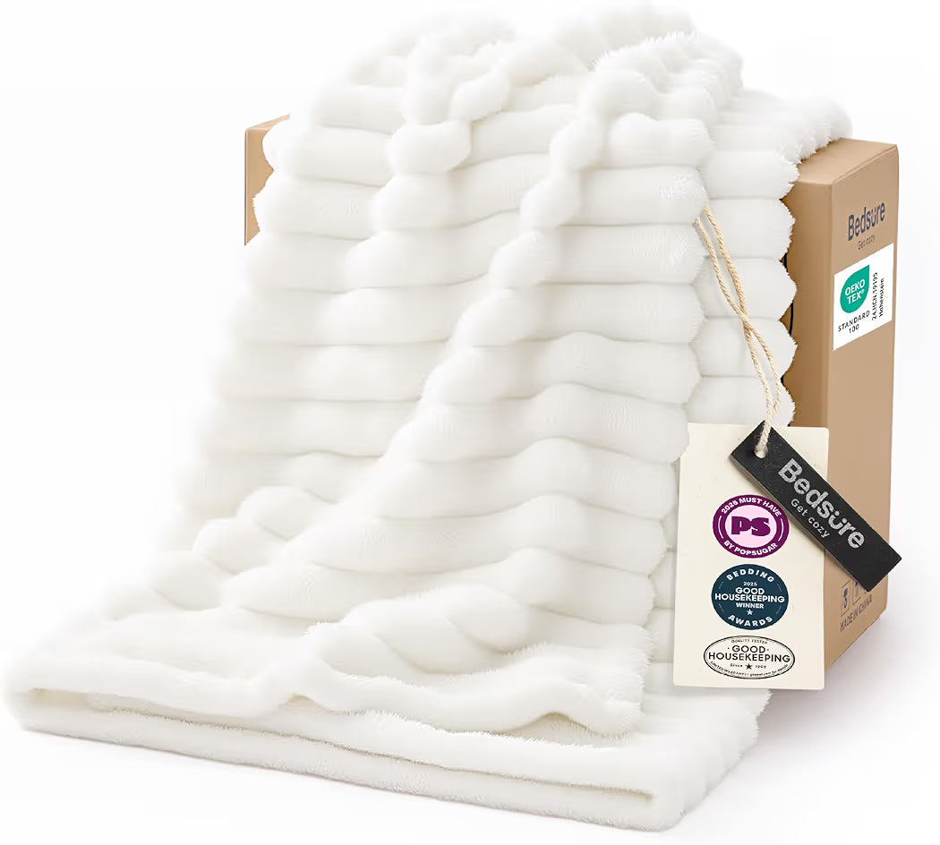 GentleSoft Cozy Throw Blanket – Plush Fleece Couch Blanket (Off White, 50x60)
