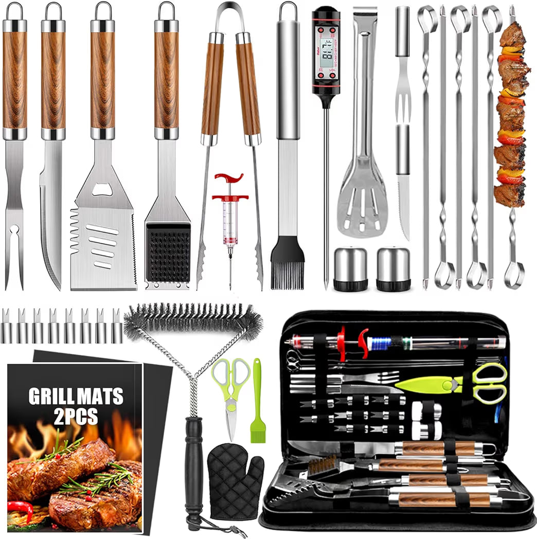 34-Piece Stainless Steel BBQ Grill Tool Set with Thermometer