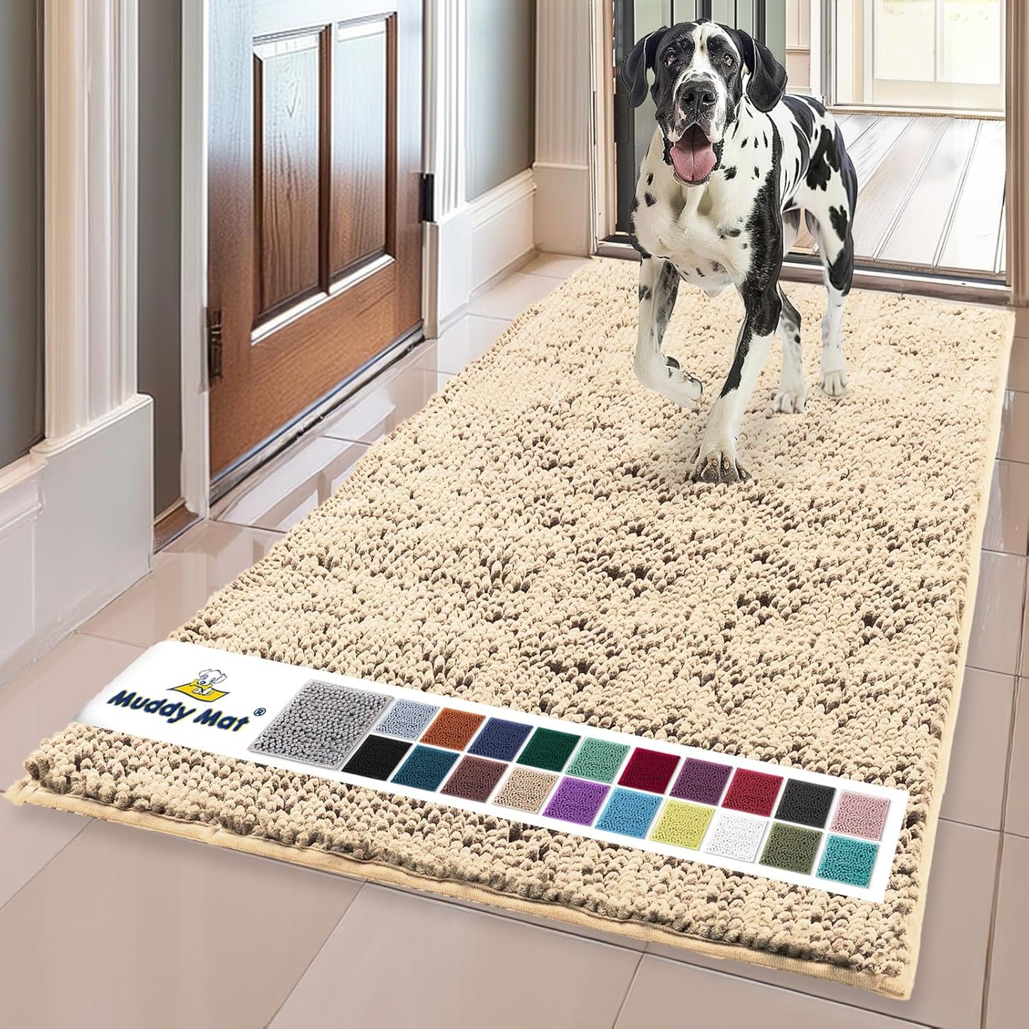 Super Absorbent Entryway Mud Mat – Washable Non-Slip Door Rug (Beige, 59x24)