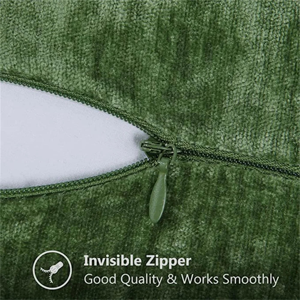 Green Chenille Throw Pillow Cover (Single Piece)