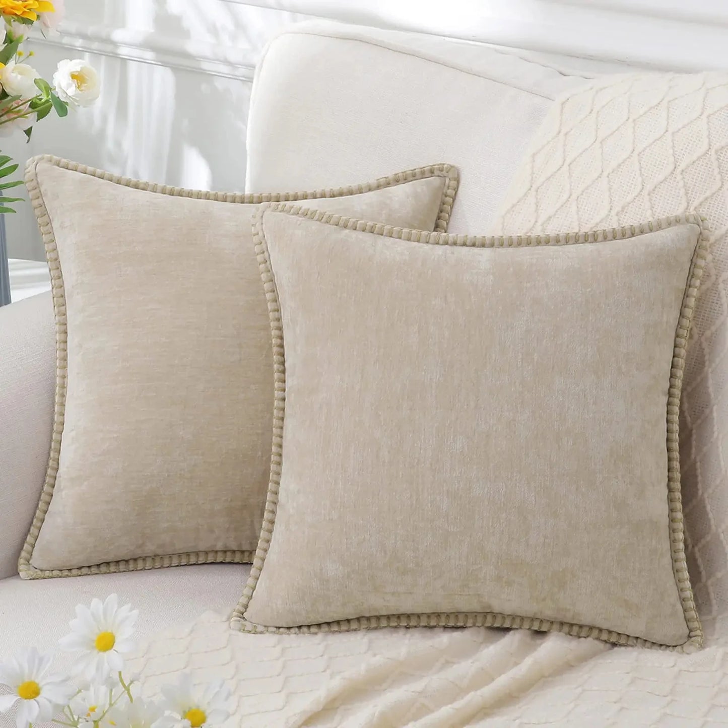 Grey Chenille Throw Pillow Cover – 45x45cm (Single Piece)