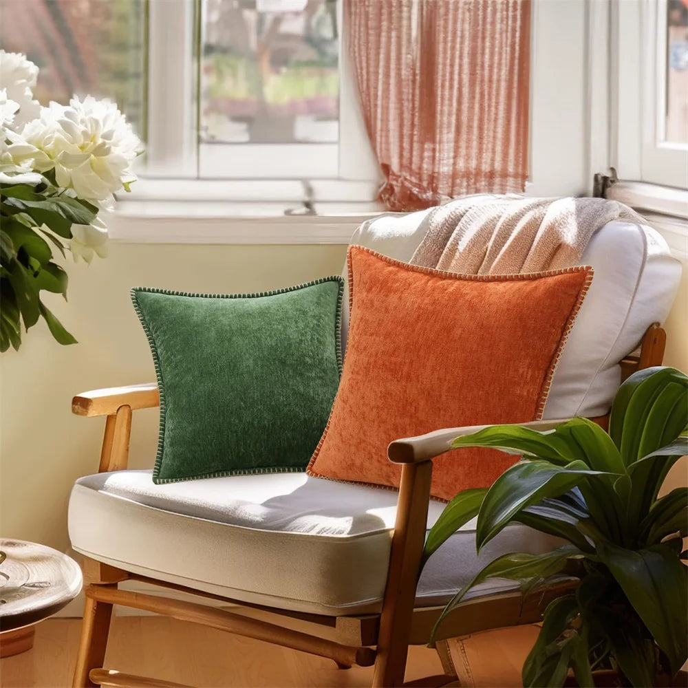 Green Chenille Throw Pillow Cover (Single Piece)