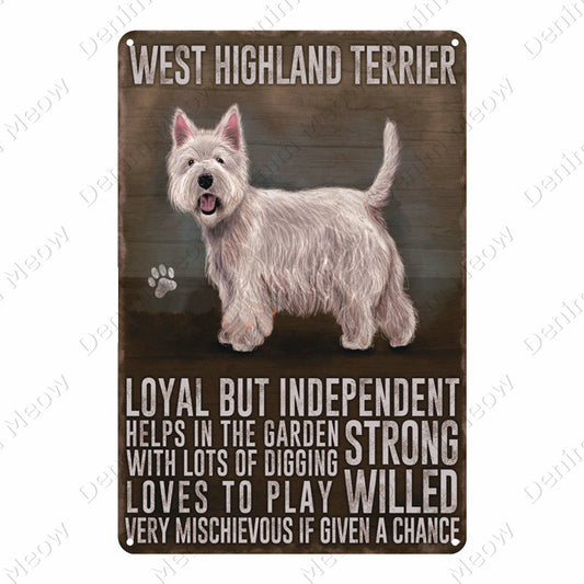 Vintage Pet Plaque West Highland Terrier Metal Tin Sign Pub Bar