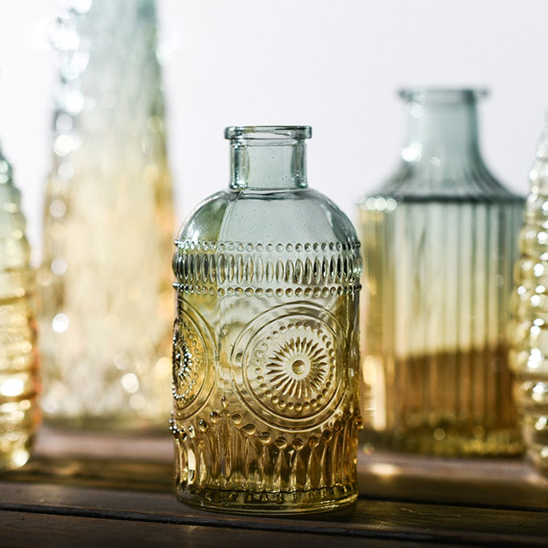 Stripped High Style Embossed Glass Vase