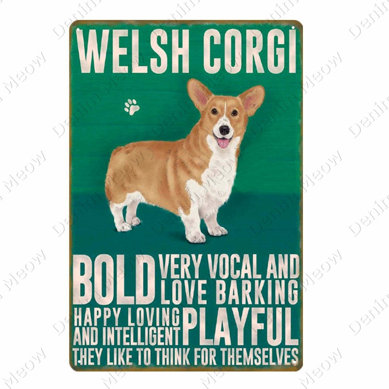 Vintage Pet Plaque Welsh Corgi Metal Tin Sign Pub Bar