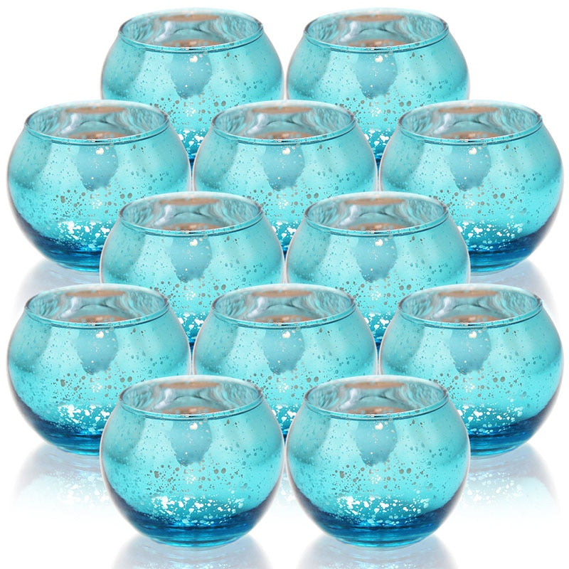 12pcs Sky Blue Glass Ball Candle Holders