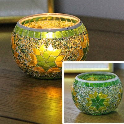 Color Snowflake Mosaic Glass Candlestick