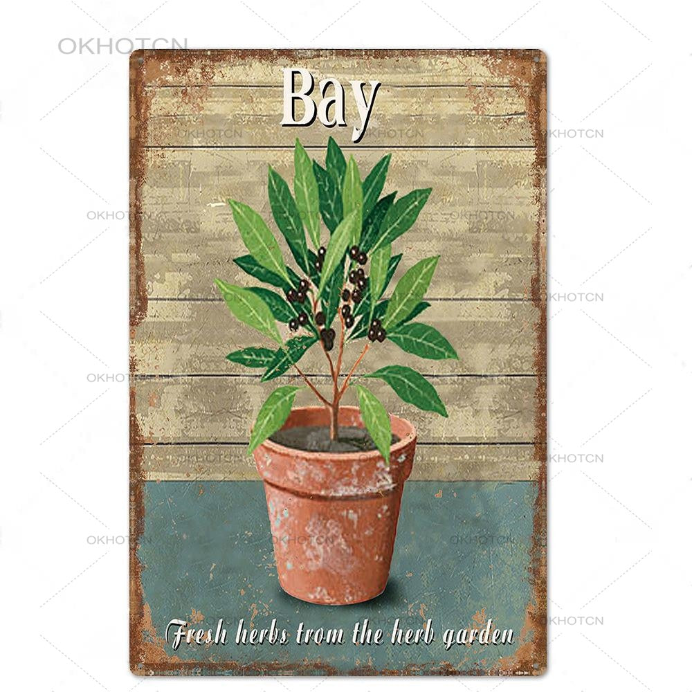 Metal Vintage Sign Bay Plant in a Flower Pot