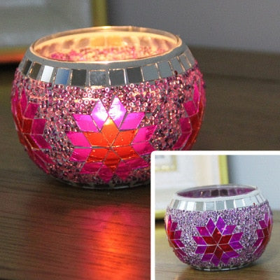 Color Snowflake Mosaic Glass Candlestick