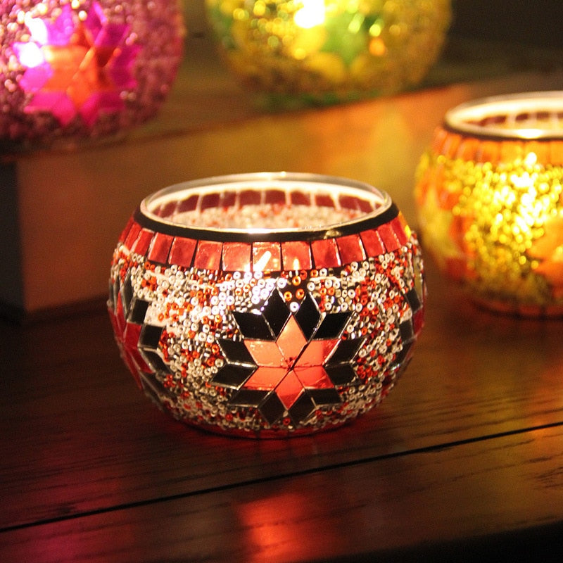 Color Snowflake Mosaic Glass Candlestick