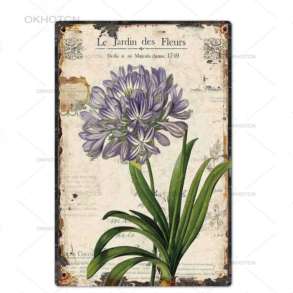 Purple Flower Garden Vintage Metal Plaque Wall Decor