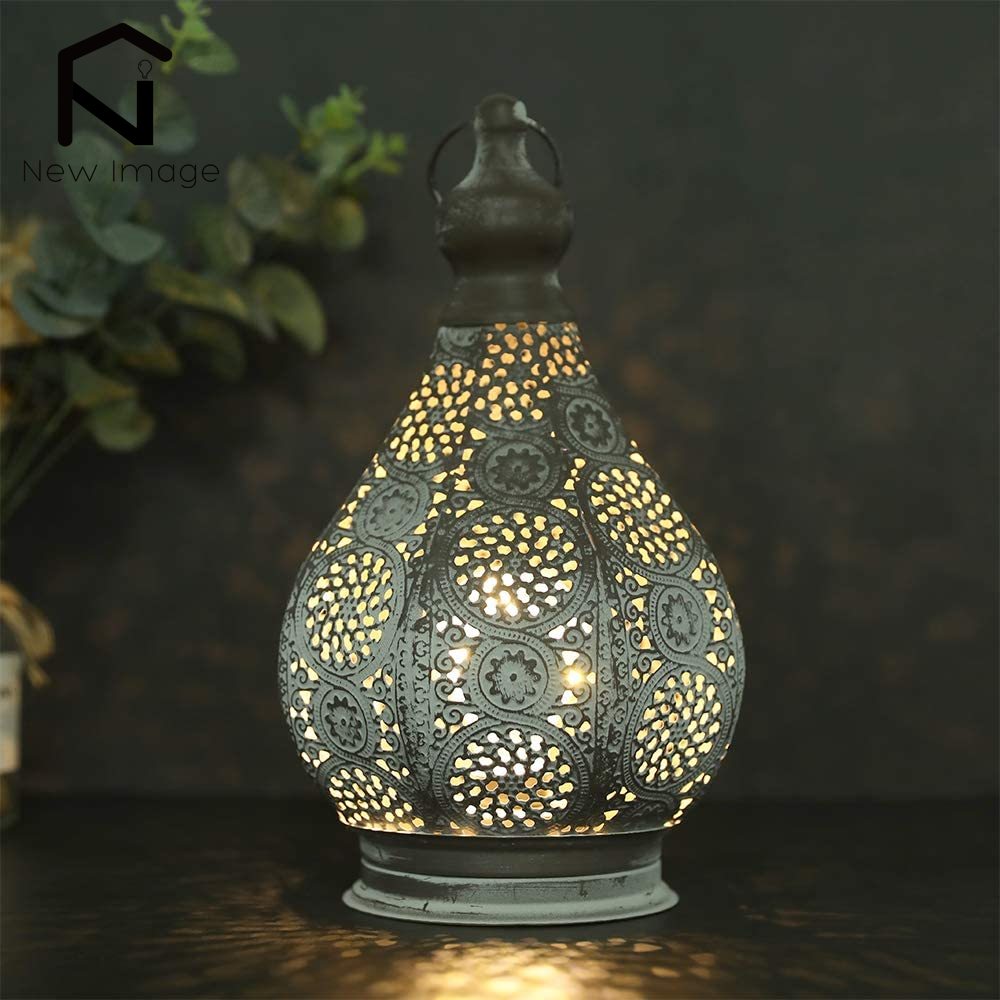 Moroccan Battery Powered Table Lamp Metal Lantern Lamps  for Outdoor Garden Home Decor