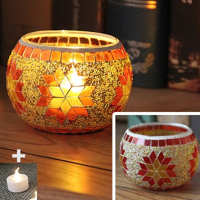 Color Snowflake Mosaic Glass Candlestick