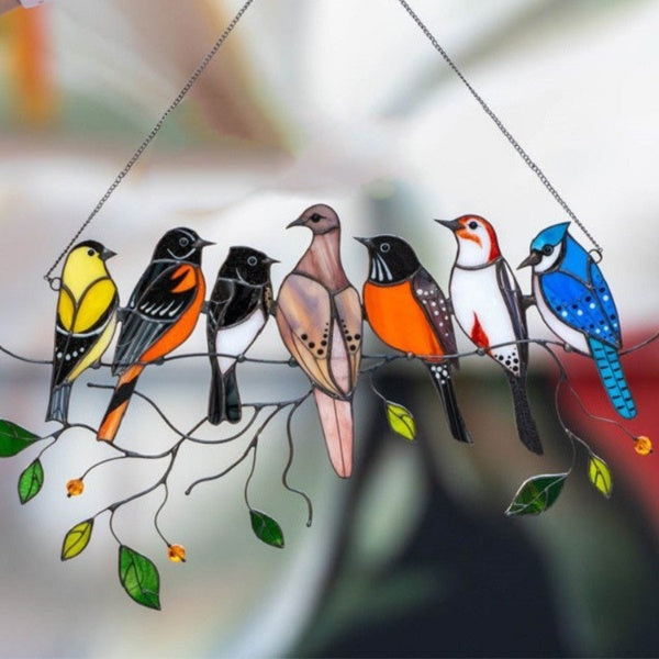 Stained Glass Birds Window Hanger Decoration