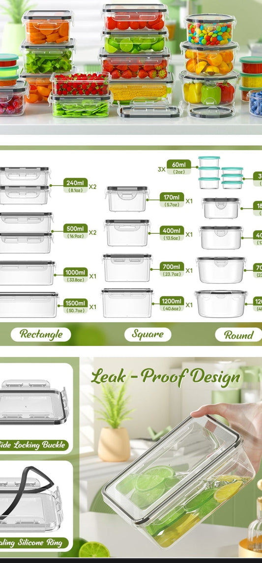 Airtight Pantry Storage Container Set, 40-Piece Meal Prep Collection