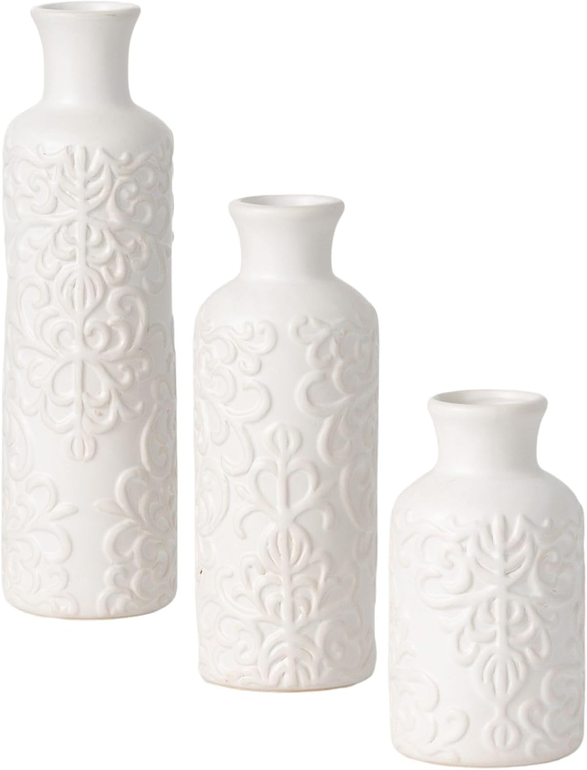 Sullivans Small White Embossed Ceramic Vase Set of 3