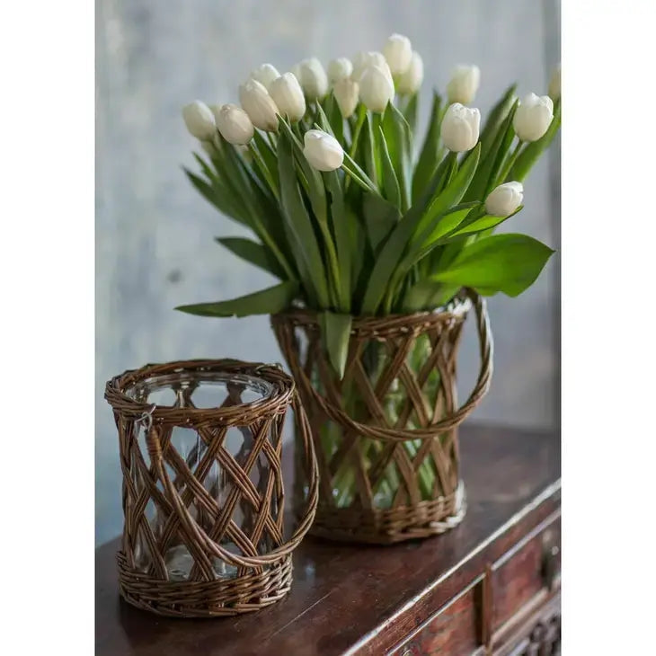 Classic Glass and Wicker Vase (Farmhouse Decorative Vase)