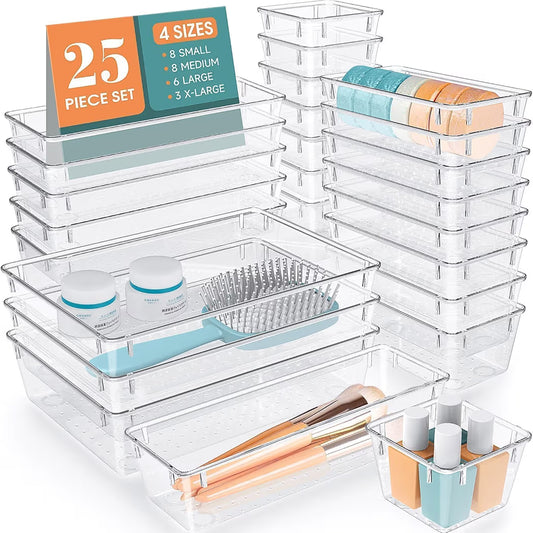 Clear Drawer Organizer Set – 25 Piece Storage System