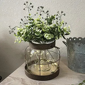 Rustic Lantern Decor with Plants Flowers Lights