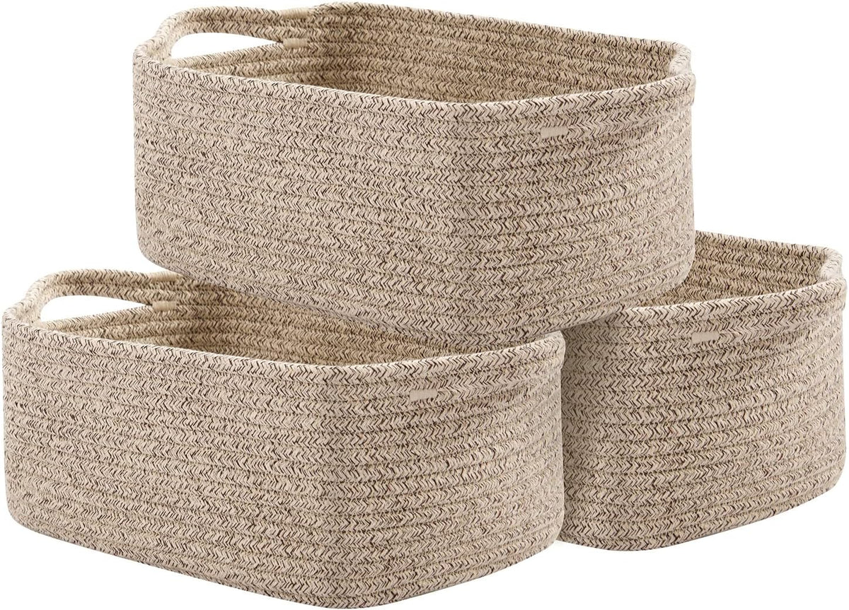A Woven Cotton Rope Storage Basket Set of 2 (Yellow Gradient)