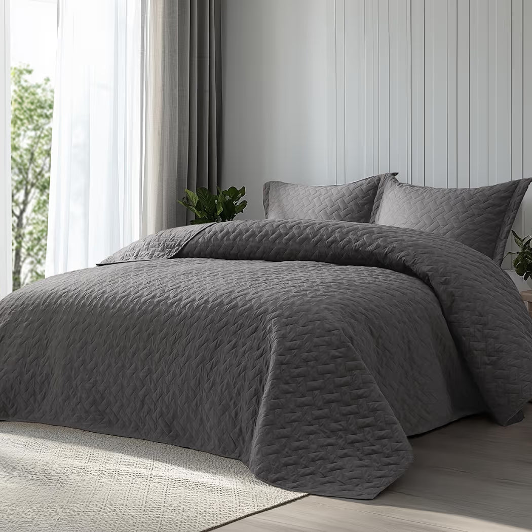 Bedsure Queen Quilt Set (3-Piece, Grey, 90x96)