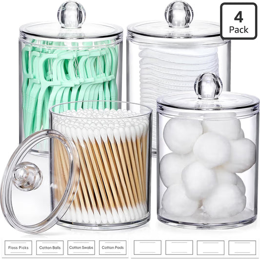 AOZITA Clear Bathroom Canister Set with Labels (4-Pack)