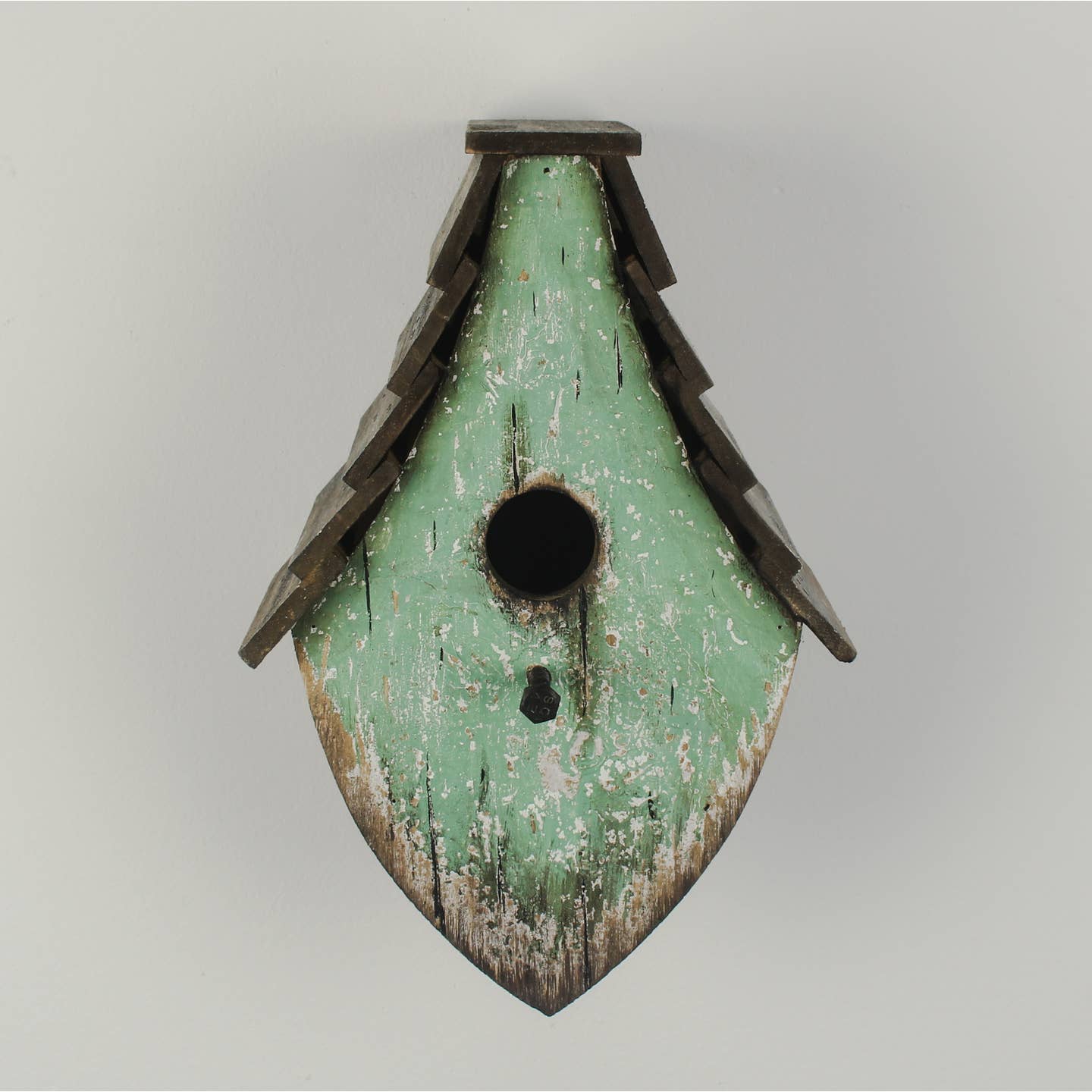Rustic Hand-Painted Wooden Birdhouse – Distressed Green