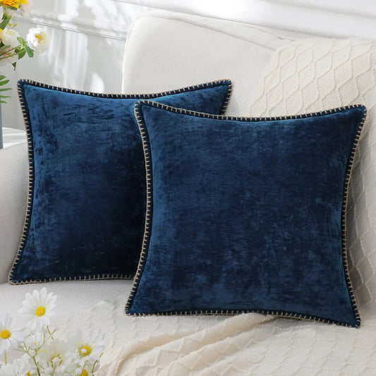 Blue Chenille Throw Pillow Cover (Single Piece)