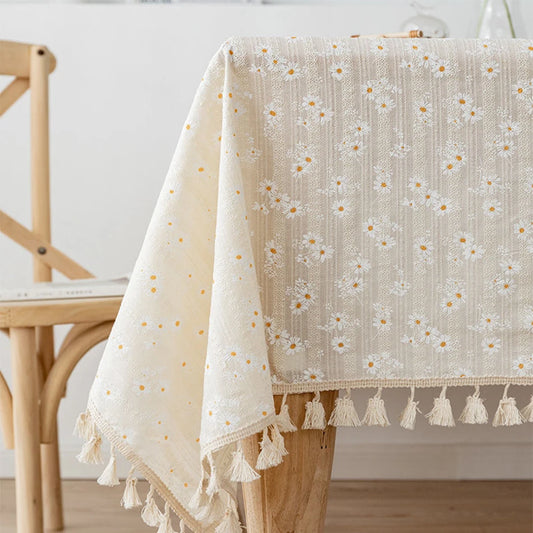 Korean Style Daisy Cotton Floral  Tablecloth