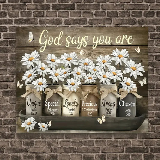 1pc No Framed Canvas Painting Vintage Wall Art Butterfly Daisy Canvas Prints Christian Wall Art Prints With Frame, For Livin
