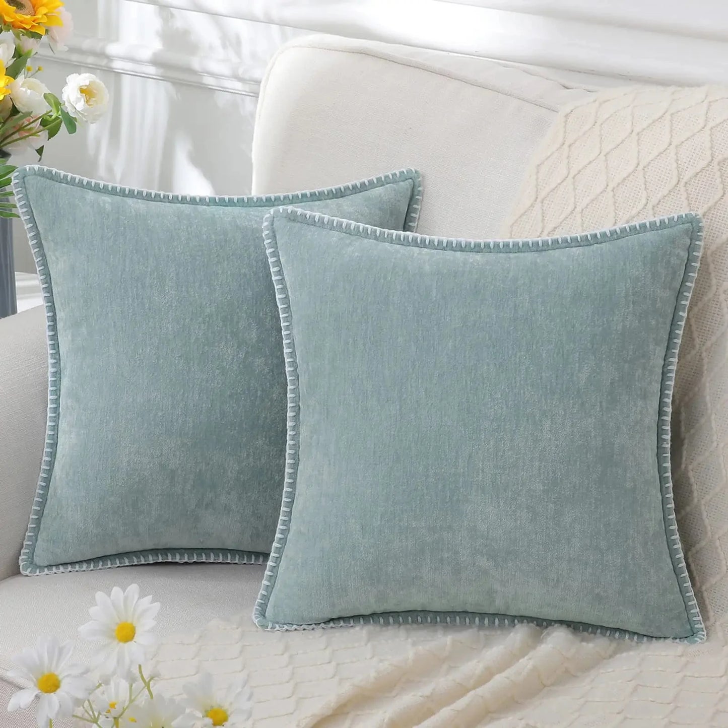 Grey Chenille Throw Pillow Cover – 45x45cm (Single Piece)