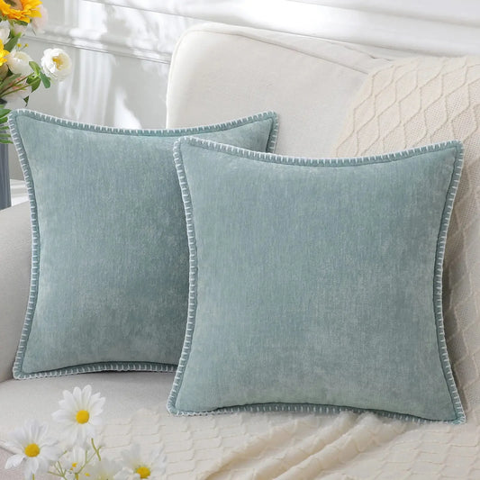 Mint Green Chenille Throw Pillow Cover – 45x45cm (Single Piece)
