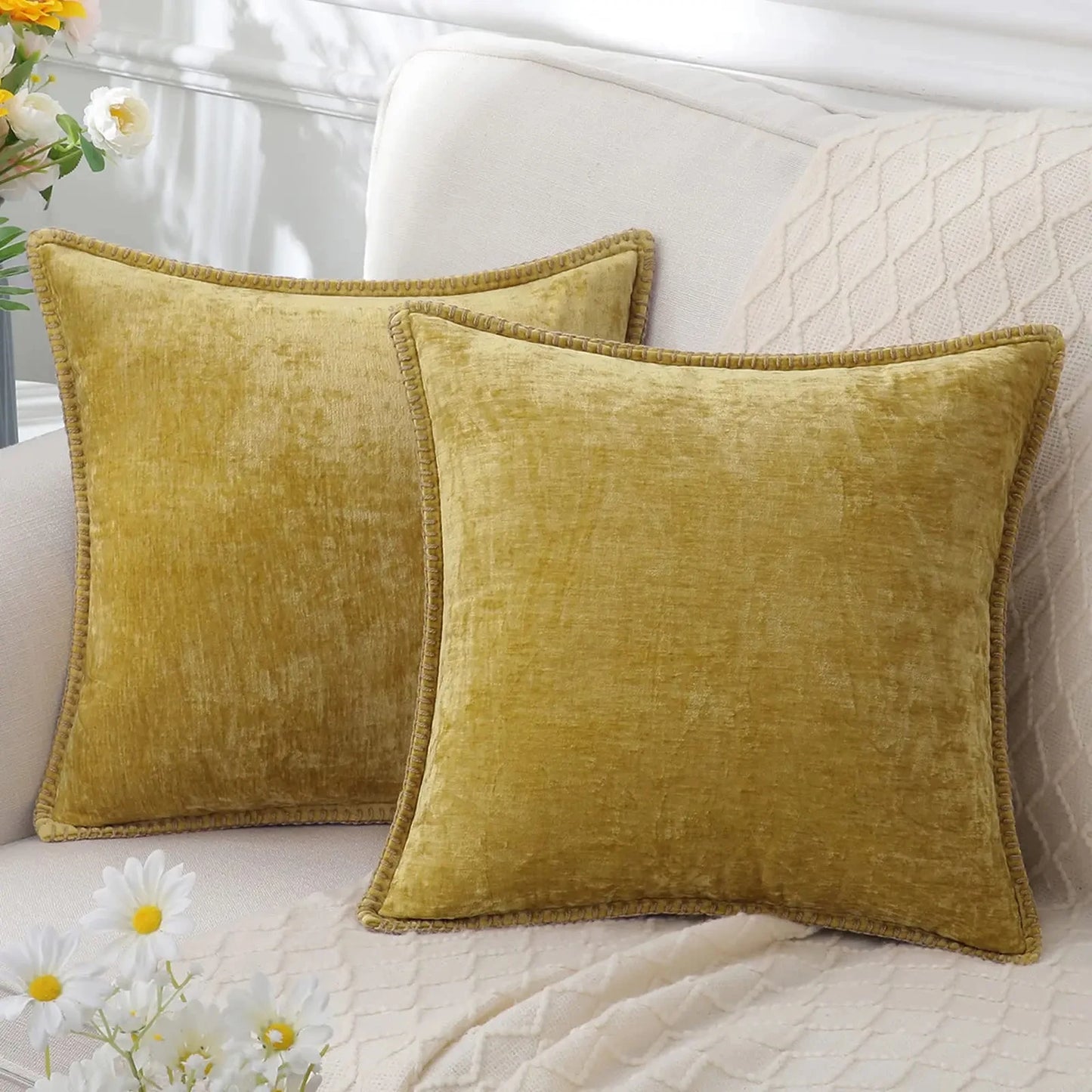 Grey Chenille Throw Pillow Cover – 45x45cm (Single Piece)