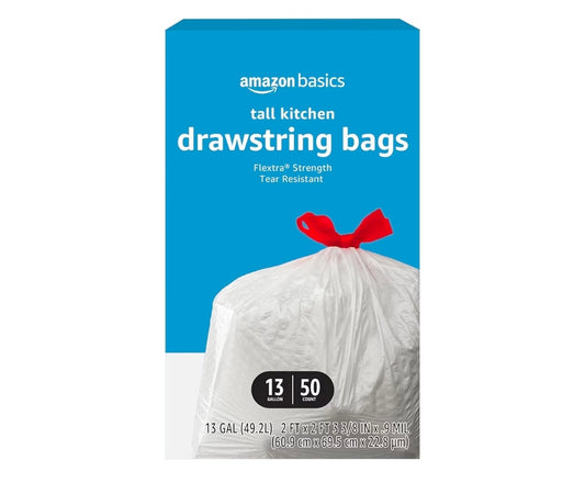 Amazon Basics Tall Kitchen Drawstring Trash Bags (13 Gallon, 50 Count)