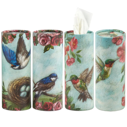 Vintage-style hummingbird illustrated tissue box covers for spring home decor