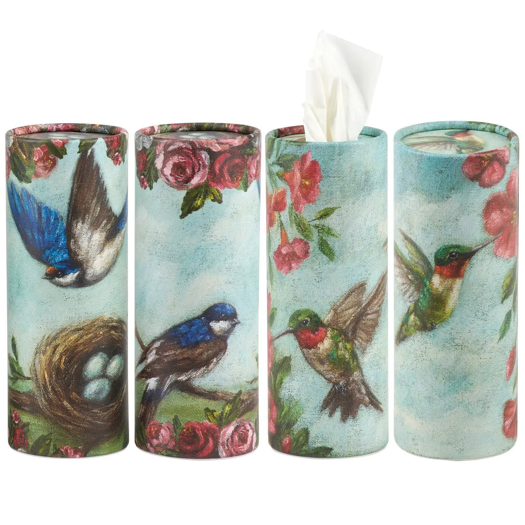 Vintage-style hummingbird illustrated tissue box covers for spring home decor