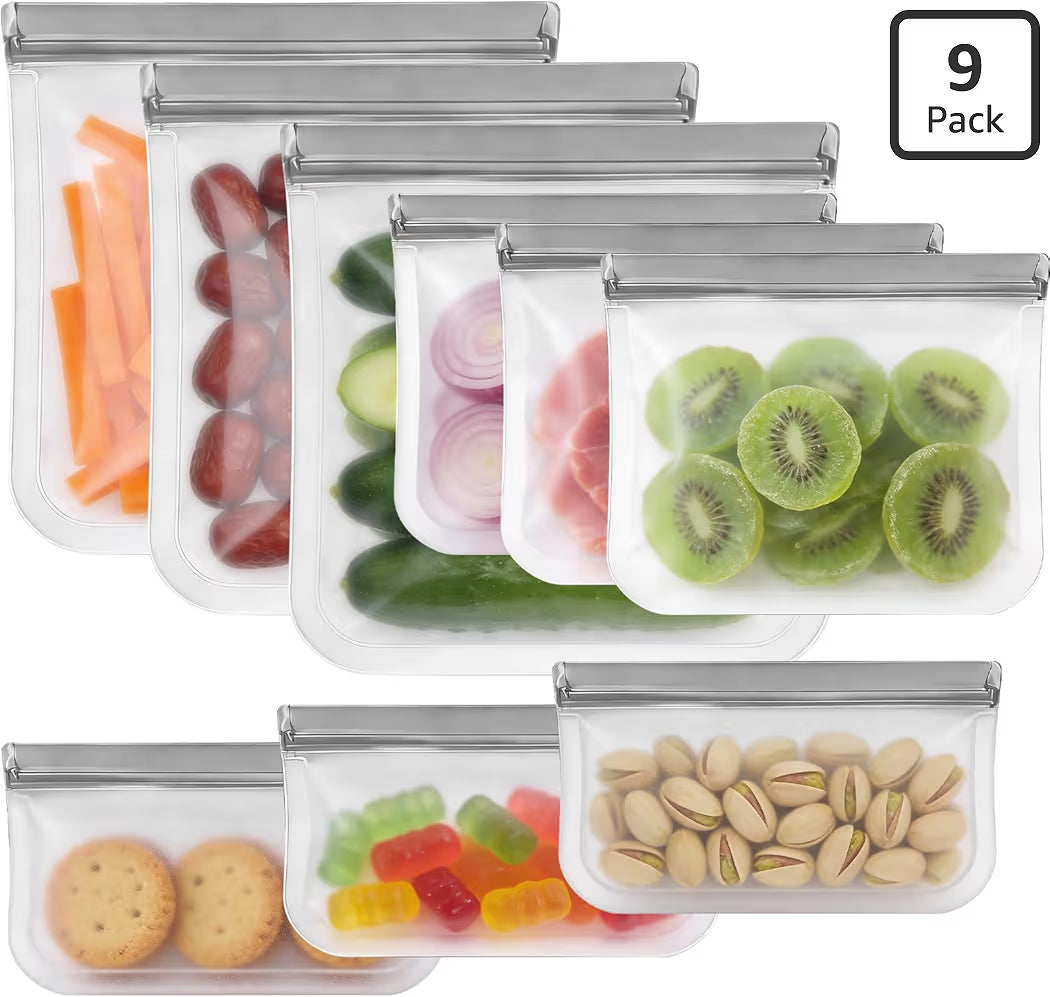 reusable food storage bags set gallon sandwich and snack sizes eco friendly grey bags