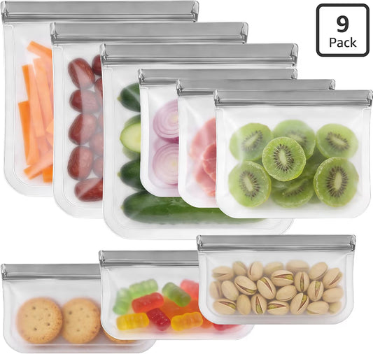reusable food storage bags set gallon sandwich and snack sizes eco friendly grey bags