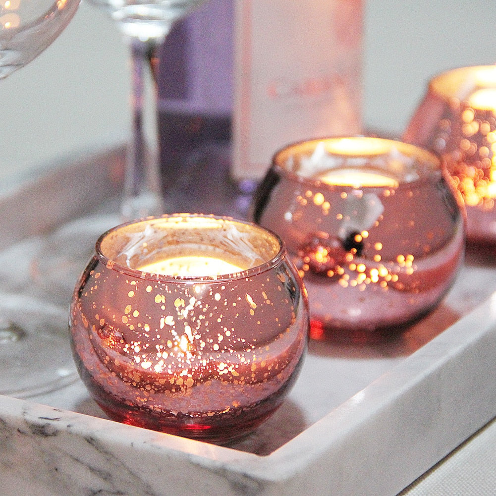 12pcs Pink Glass Ball Candle Holders