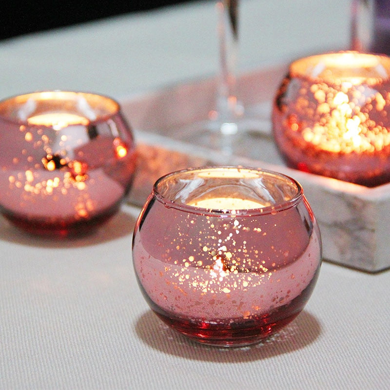 12pcs Pink Glass Ball Candle Holders