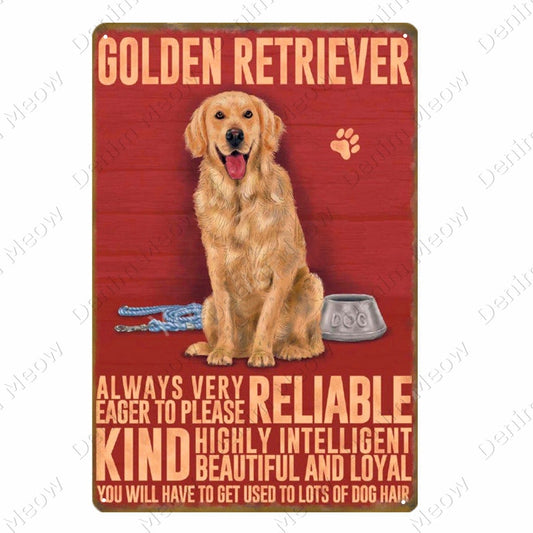 Vintage Pet Plaque Golden Retriever Metal Tin Sign Pub Bar