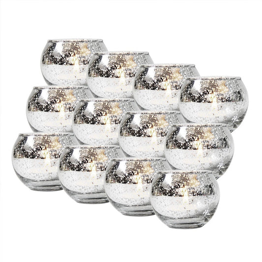 12pcs Silver Glass Ball Candle Holders
