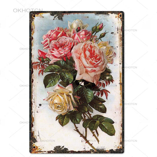 Roses, Pink Roses and White Roses Vintage Metal Plaque