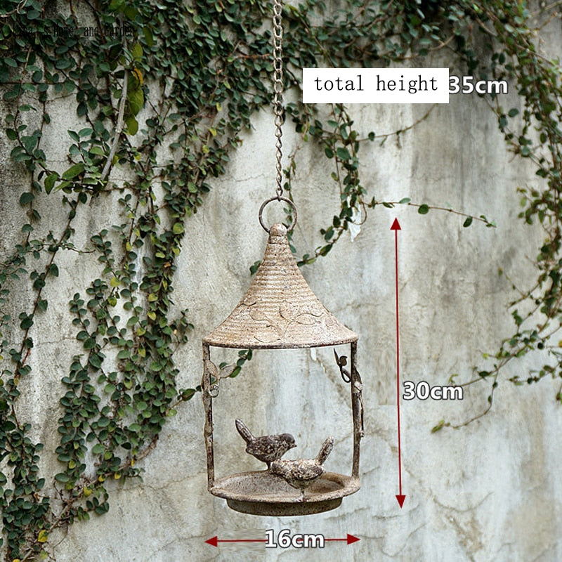 Garden Decor Rustic Vintage Country Handmade Metal Hang Bird Water Feeder Tray