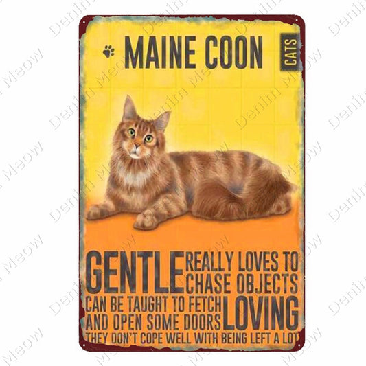 Vintage Pet Plaque Maine Coon Metal Tin Sign Pub Bar