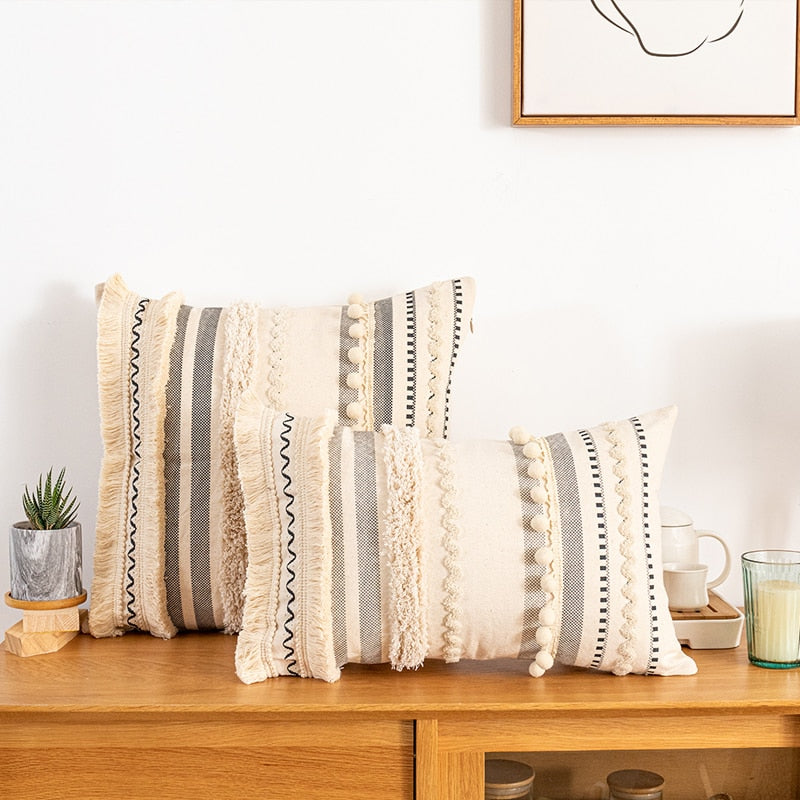 Bohemian style Cotton Cushion Cover 30x50cm/45x45cm Pillow Cover Beige for Sofa Bed Home Decorative