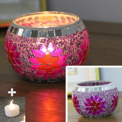 Color Snowflake Mosaic Glass Candlestick