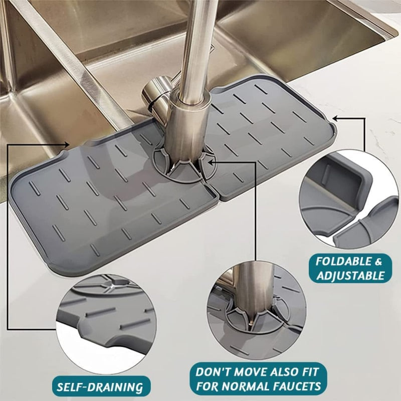 Foldable Silicone Kitchen Faucet Mat Faucet Splash Catcher Sink Mat Bathroom Countertop Protector Mat For Sink Sponge Drain Rack