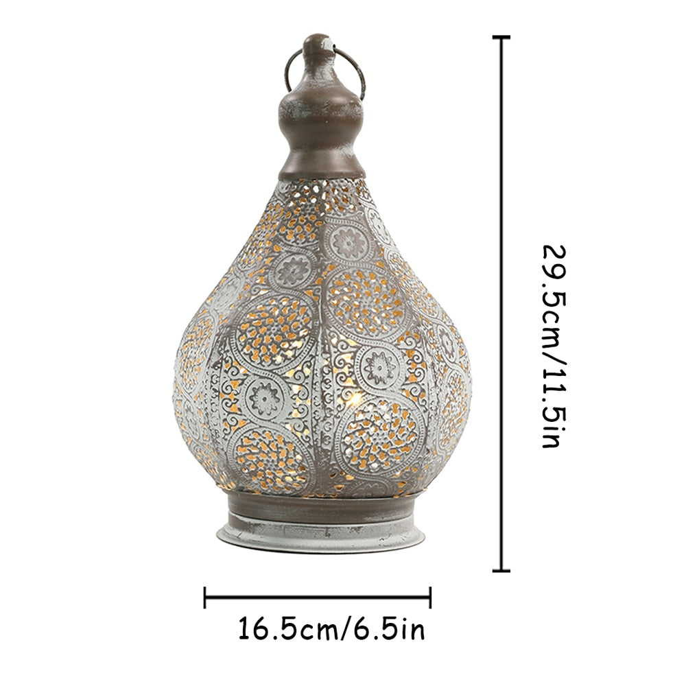 Moroccan Battery Powered Table Lamp Metal Lantern Lamps  for Outdoor Garden Home Decor